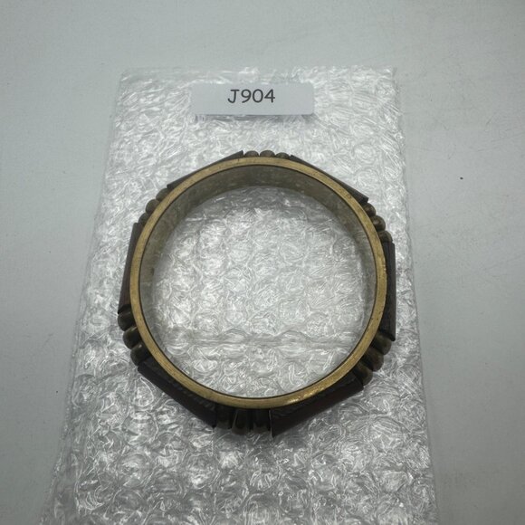 Wood Brass Octagon Bangle Bracelet Unique Retro Boho Style Accessory - Picture 5 of 5